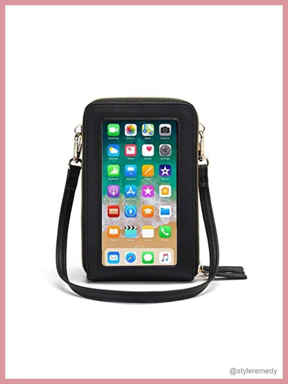 RFID Crossbody Purse with Touch Screen Phone Window and 2 Straps - Faux Leather